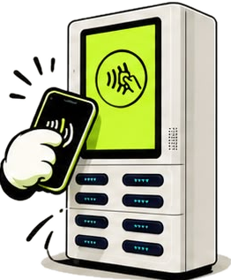Een hand tikt met een gsm op het Laadbuddy-station